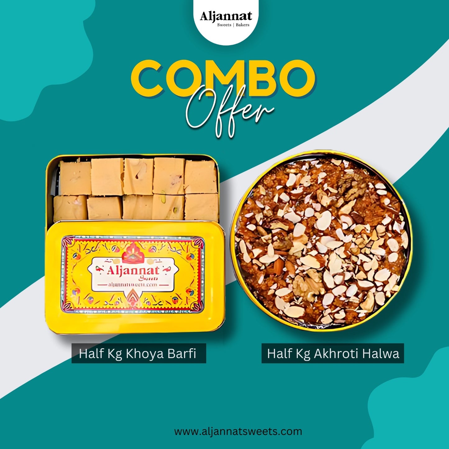 Combo Offer - 0.5 Kg Akhroti Sohan Halwa + 0.5 Kg Khoya Barfi